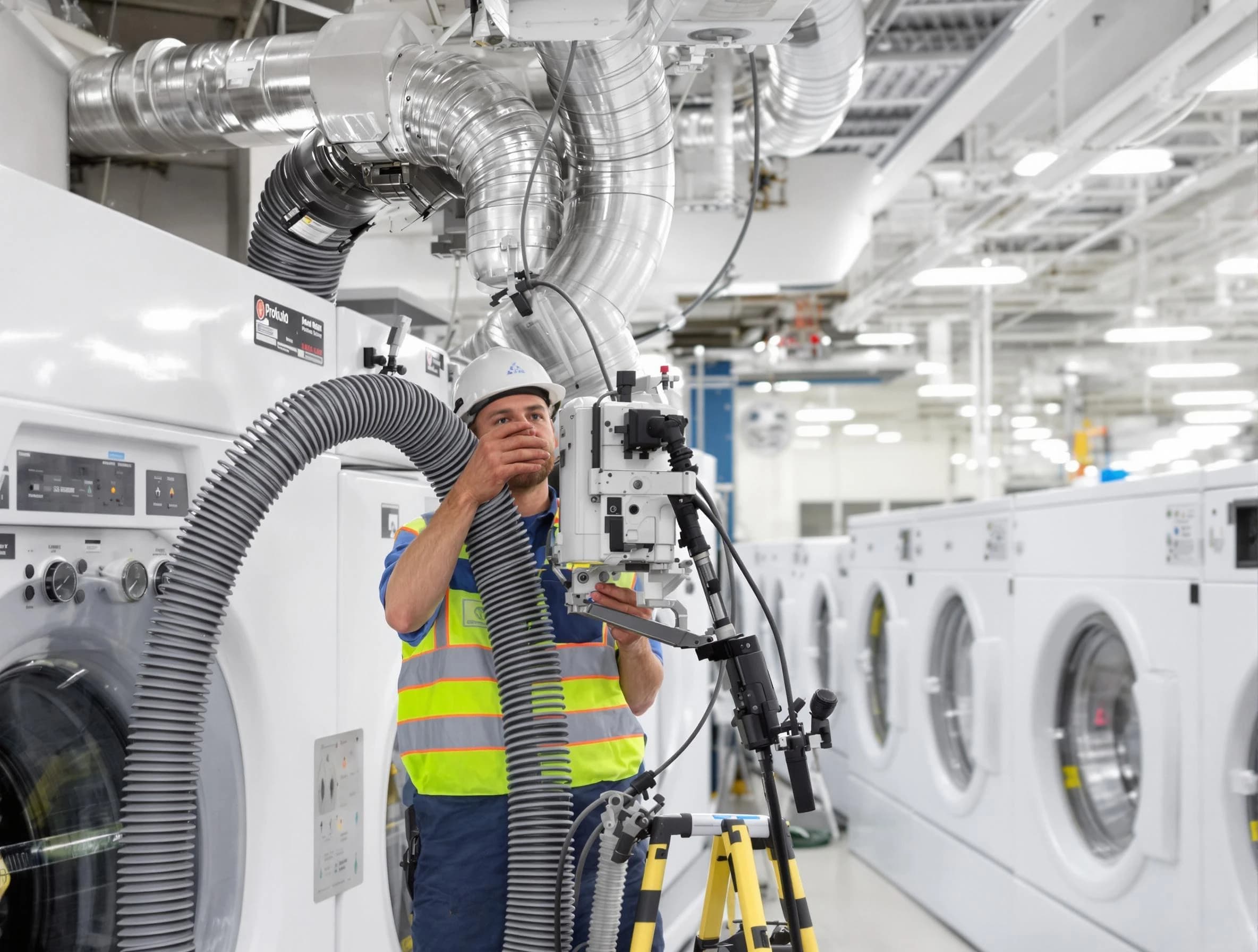 Dallas Dryer Vent Cleaning team performing commercial-grade dryer vent cleaning at a business facility in Dallas