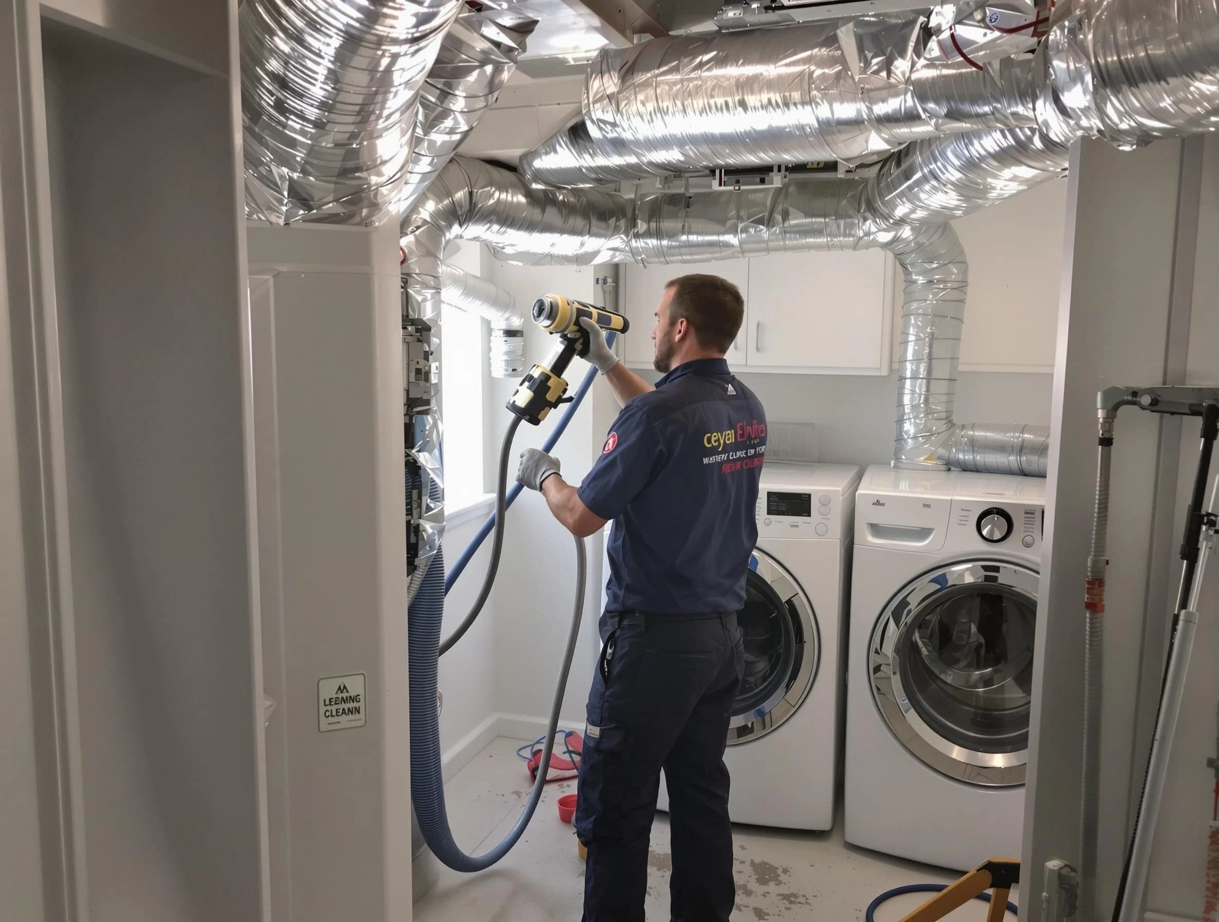 Dallas Dryer Vent Cleaning specialist using advanced equipment for thorough duct cleaning in Dallas