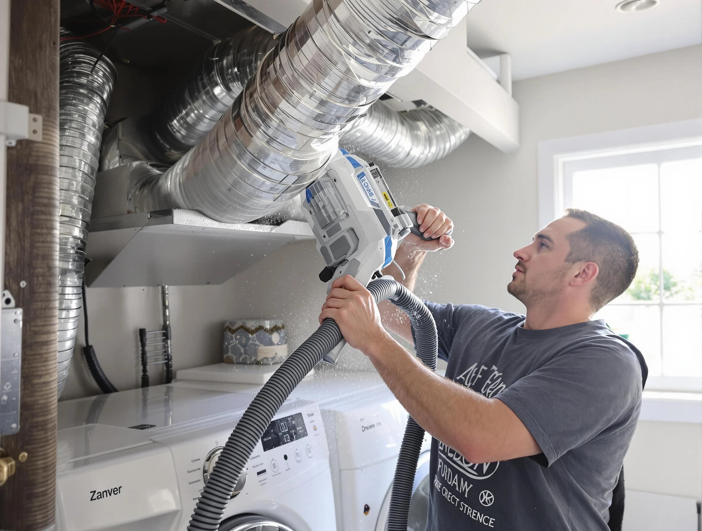 Dallas Dryer Vent Cleaning specialist cleaning deep within a dryer vent duct system in Dallas